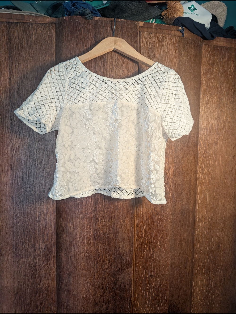 Abercrombie & Fitch White Lace Crochet Short Sleeve Top | Medium